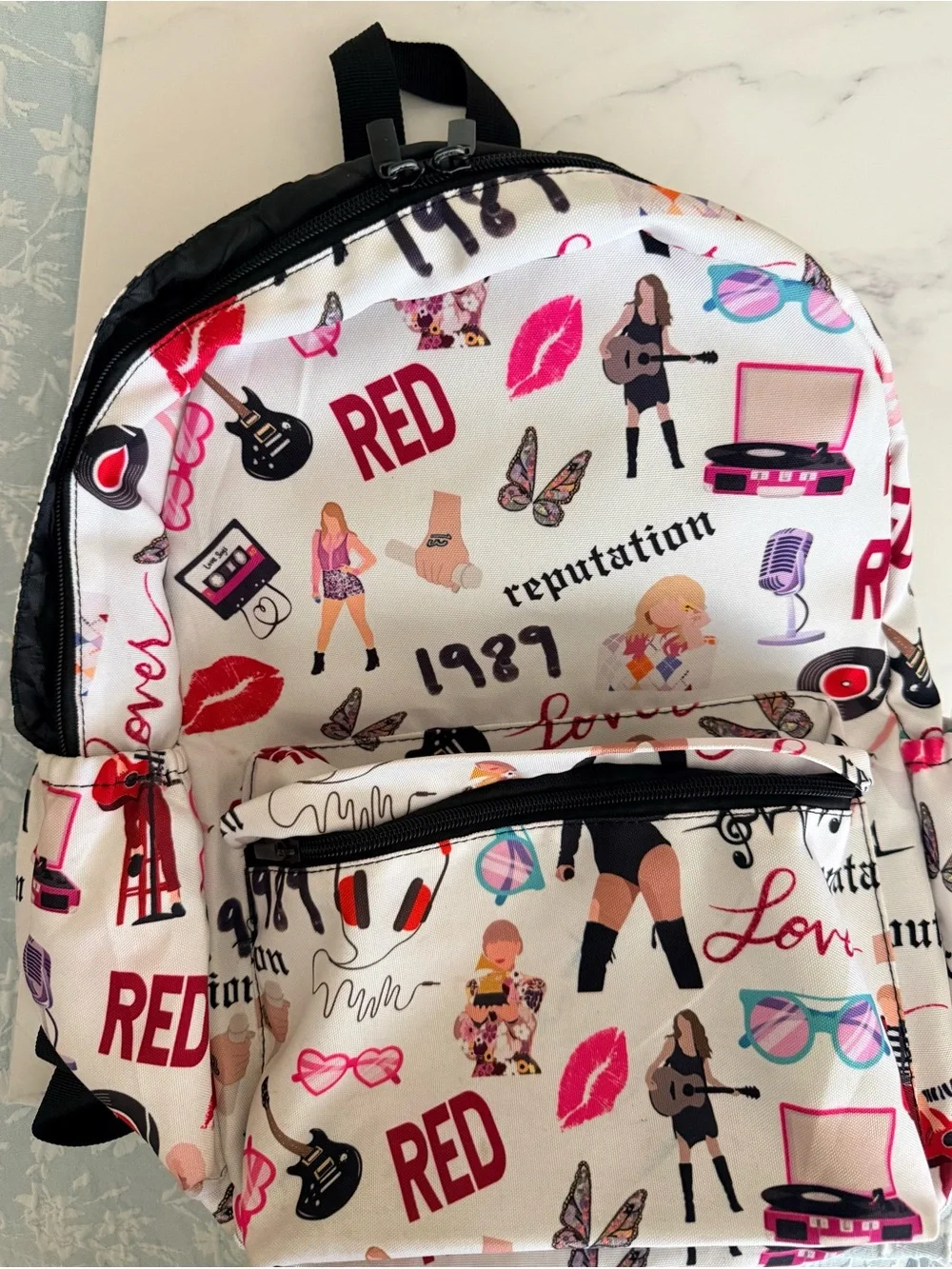 Kids Taylor Swift White & Pink Patterned Music-Themed Backpack